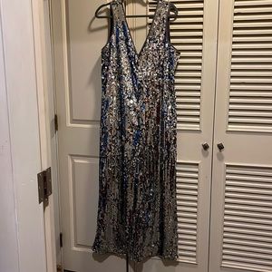 Anthropologie Silver Sequin Jumpsuit - Size Large. NEW WITH TAGS